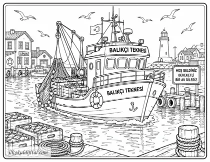 Balikci Teknesi Boyama Sayfası