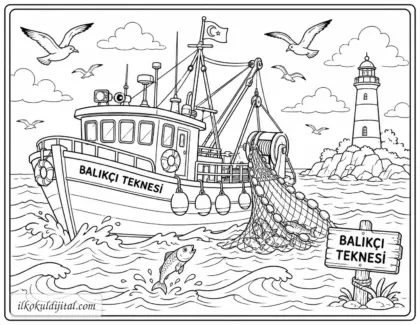 Balikci Teknesi Boyama Sayfası