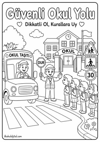 Trafik ve İlkyardım Haftası Boyama Sayfası 7