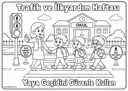 Trafik ve İlkyardım Haftası Boyama Sayfası 10