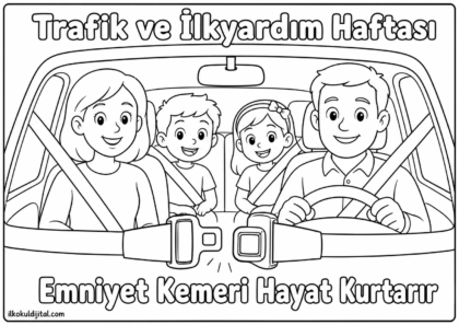 Trafik ve İlkyardım Haftası Boyama Sayfası 11