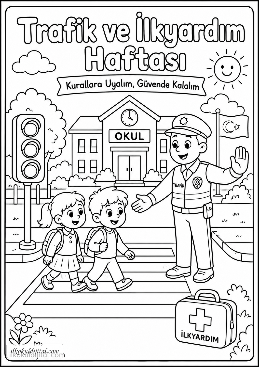 Trafik ve İlkyardım Haftası Boyama Sayfası 1