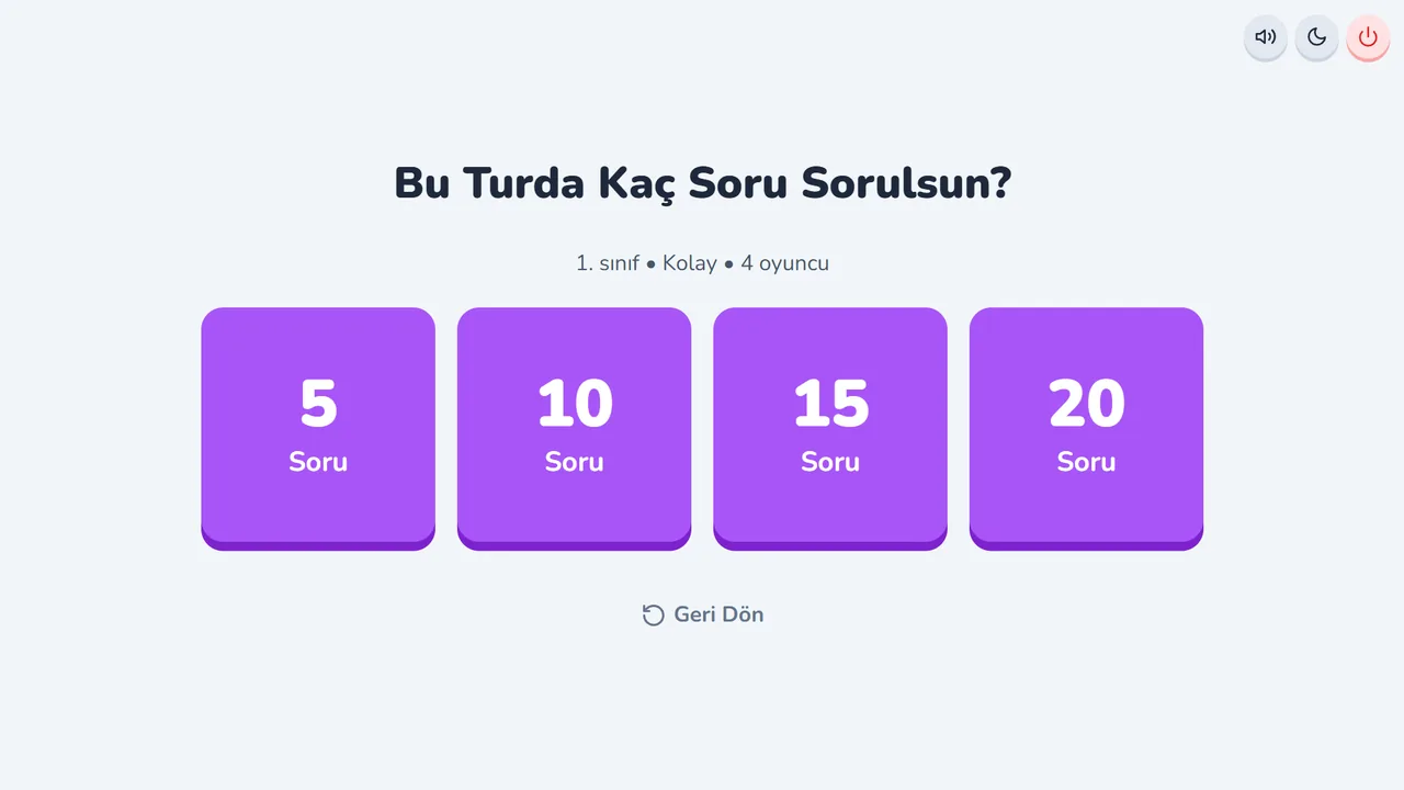Bu turda kaç soru sorulsun ekranı