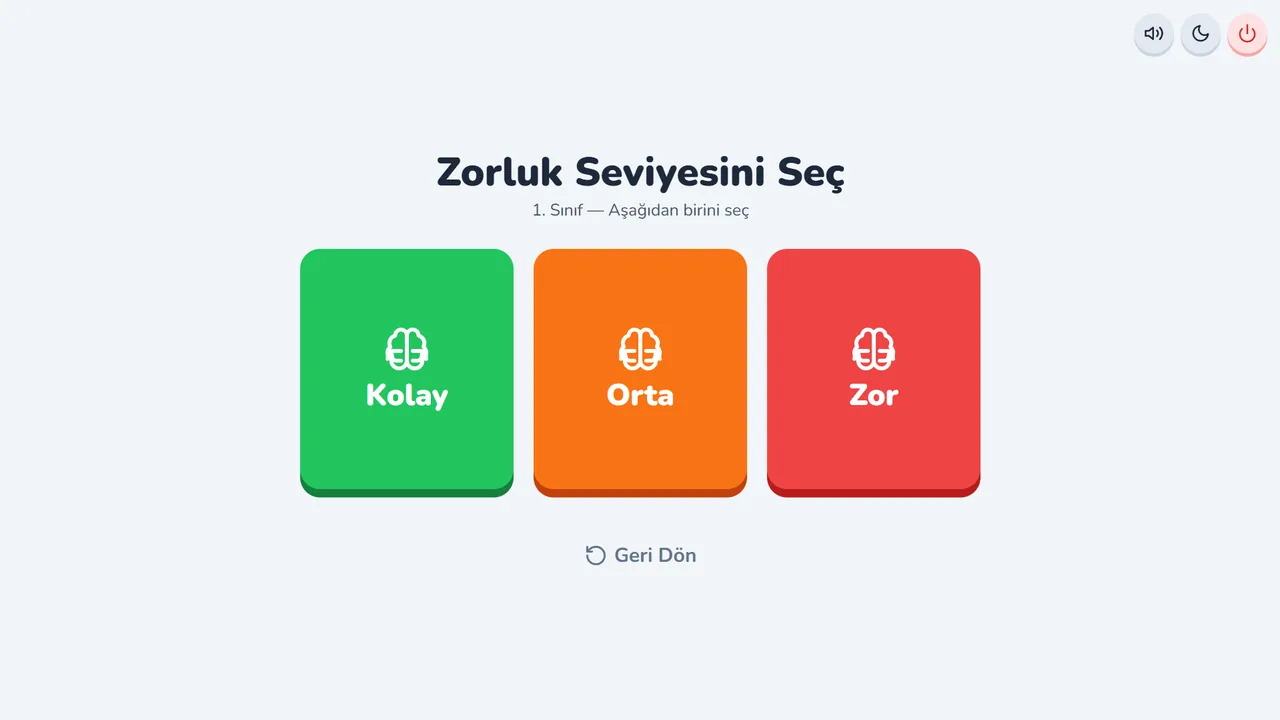 Zorluk seviyesini seç ekranı