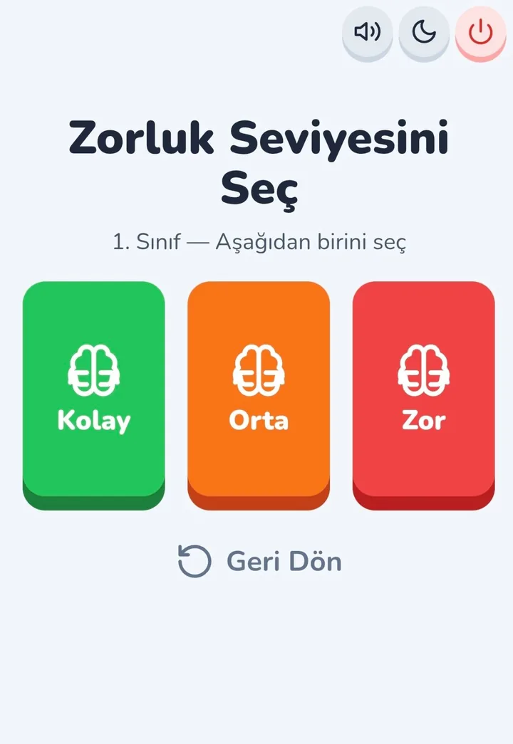 Mobil zorluk seçimi ekranı